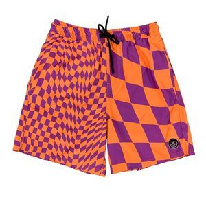 Neff Dazed Hot Tub Swim Shorts Mens L Large Purple Orange Elastic Waist Unlined